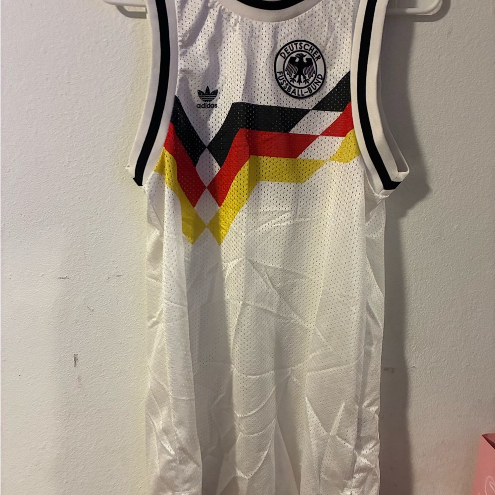 adidas originals Germany Stripe Mesh Tank Dress with Black, Red, Yellow Accents
